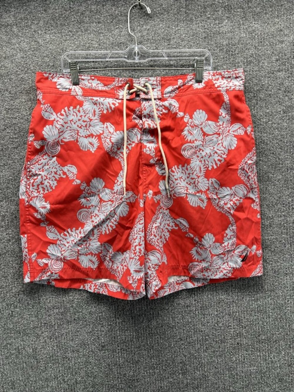 Nautica Swim Trunks Mens XL Red Tropical Floral Lined Board Shorts Quick Dry